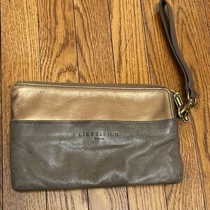 Liebeskind Two-Tone Leather Wristlet in Metallic Gold & Taupe